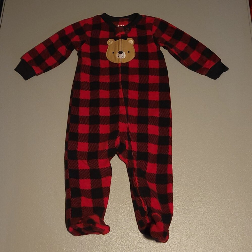 Carter’s Buffalo Plaid Bear Fleece Footed Sleeper Pajamas Baby 6-9M